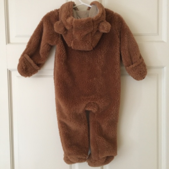 Carters 9M Infant Baby Fleece Cozy One piece Outerwear Bodysuit with Hood Brown - Picture 3 of 6